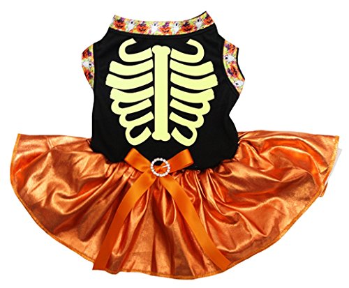 Robe squelette noir et orange pour chiot confortable - 2