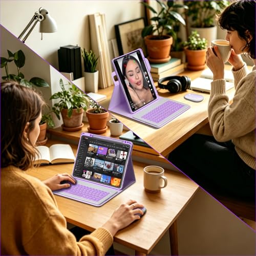 YBING for iPad Air 13 Inch & Pro 12.9 Case with Keyboard - Mouse, 7 Colors Backlit Detachable Keyboard and 360 Rotating Cover for iPad Pro 12.9 (6th, 5th, 4th, 3rd gen), Air 13 M4/M3/M2 (Purple) by YBING - Used condition - Image 9