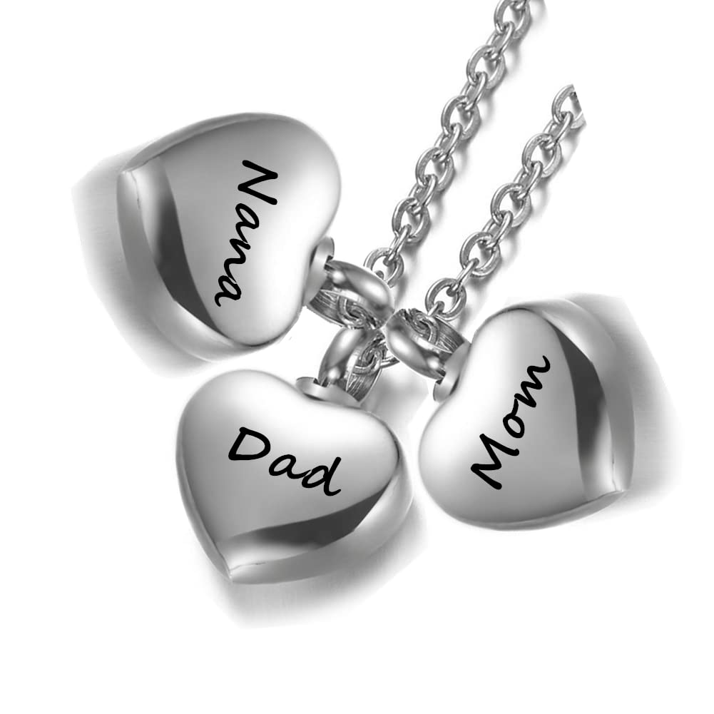 ForeverWill Personalised Cremation Jewelry, Stainless Steel Heart Urn Necklace for Human Pets Ashes, Custom Engraved Name Date Memorial Keepsake Mini Ashes Holder Pendant, 1 pc, Silver (FW-S023-1)