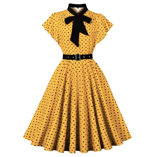 Damen 50er Jahre Kleider Vintage Audrey Hepburn Rockabilly Cocktailkleid Ärmellos/Kurzarm Ballkleid Elegant Polka Dot FestlichKleid V-Ausschnitt...