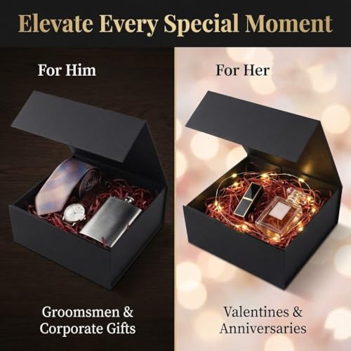 Image of Rsgift Empty gift box Small Black 9.7x7.2x3.3 Inch,3 Packs Gift Boxes with Lid Groomsmen Graduation decorative boxes with lids Halloween,Christmas,Valentine's Day,gifts for women