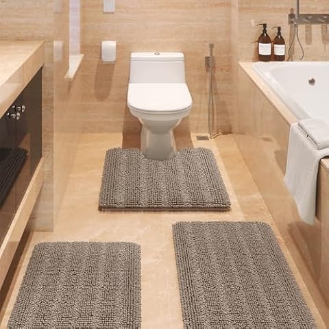 ACCUMTEK Chenille Bathroom Rugs Set Cover