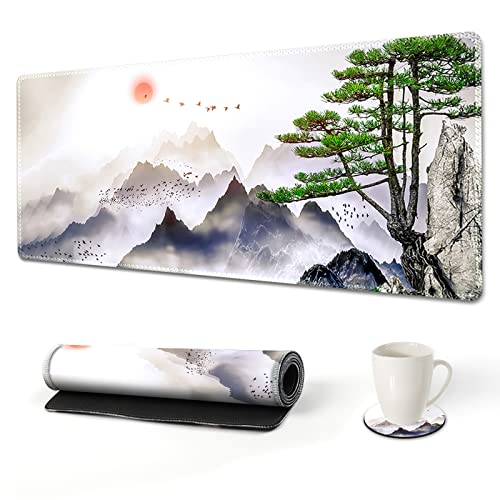 AIMSA Alfombrilla de mouse extendida para juegos, alfombrilla de mouse XL grande con bordes cosidos, base antideslizante duradera para mouse horizontal para oficina en casa, 89 x 40 cm, montañas de