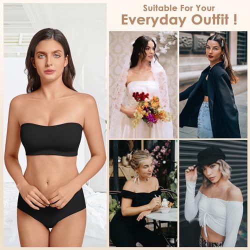 Image of LEYSHE Strapless Bra for Women Bandeau Bra Wireless Seamless Padded Tube Top Non-Slip Bandeau Top with Hook and Eye Closure
