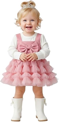 A.T.U.N. (ALL THINGS UBER NICE) Baby Girls Bow Applique Layered Tulle Dress with Full Sleeve Inner Top | Soft Touch Fabric...