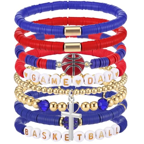 Landical 8 pcs Basketball Game Day Bracelets Heishi Clay