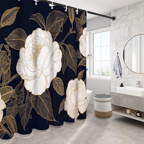 Rideau de douche 180x200 bleu fleurs en tissu polyester imperméable - 4