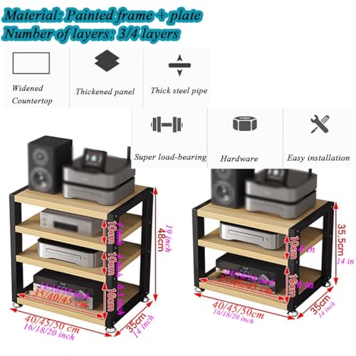 3-poziomowy podstawka multimedialna ze stalową ramą, otwarta konstrukcja do rozpraszania ciepła, antypoślizgowa podstawa stabilna, łatwy montażowy stojak audio do wzmacniacza konsoli do kina domowego,