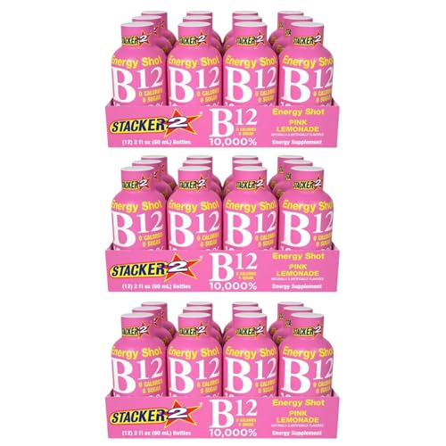 Image of Vitamin B Complex B12 B6 B3 Liquid Energy Shots Pink Lemonade Cyanocobalamin, 10,000% DRV - B-6 Pyridoxine 40mg - B3 Niacinamide, (2oz Pack of 36)