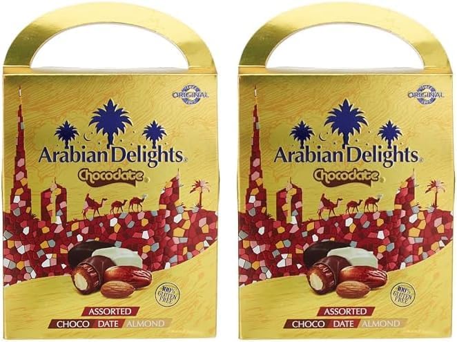 Arabian Delights with Almond - 180gm, Classic Chocolate Coated Bite-Sized Snacks, Stuffed w/Golden Roasted Almonds, Dates | Snacks & Sweets (Pack of 2)
