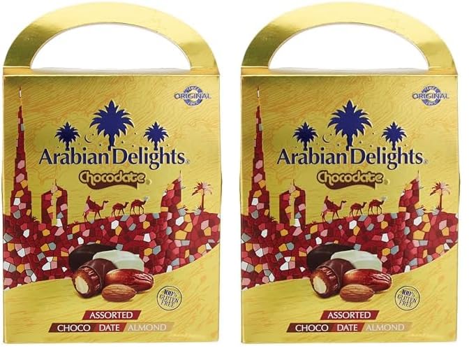 Chocodate Arabian Delights with Almond - 180gm, Classic Chocolate Coated Bite-Sized Snacks, Stuffed w/Golden Roasted Almonds, Dates | Snacks & Sweets (Pack of 2)