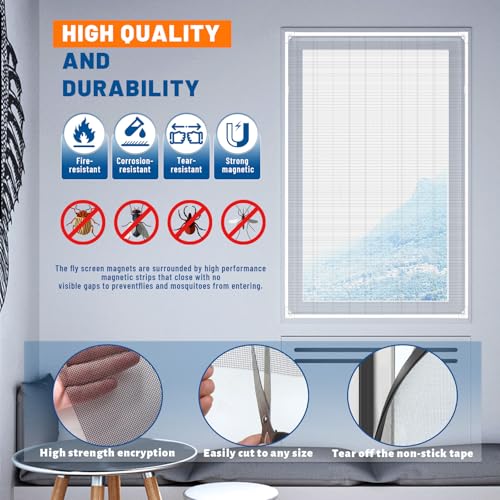 Fliegengitter Fenster Magnet, DIY Insektenschutz Fenster, 120 x 130 cm Magnetfenster, Einstellbar Fliegengitter Magnet, Fiberglas Fliegengitter