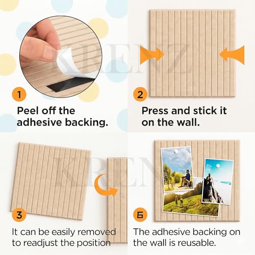 Image of KRENZ Self Adhesive Bulletin Notice Board (30 X 30 Cm) with Drawing Pins List Board for Wall Vision Board for Manifestation Wall Boards Message Board for Office School Collage (2, Cream Line)
