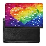 Colorful Rainbow Love Heart Passport Holder for Travel Document Holders PU Leather Credit Card Holder Minimalist Front Pocket Wallet Fashion Passport Wallet Cover Case Slim Bifold