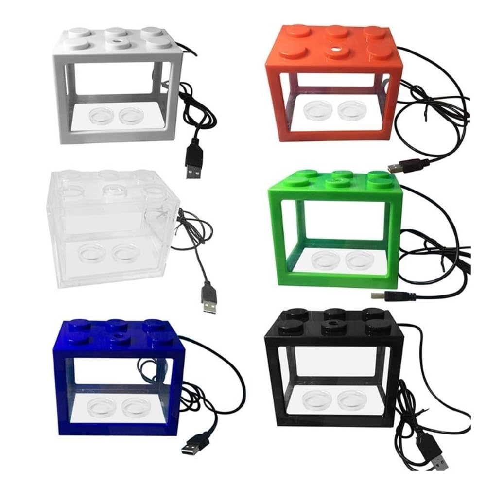 Aquarium Mini-Aquarium-Anzuchtstation aus Acryl mit USB-Anschluss und LED-Beleuchtung – ideal for Zuhause, Büro oder Schreibtisch.(Blue)