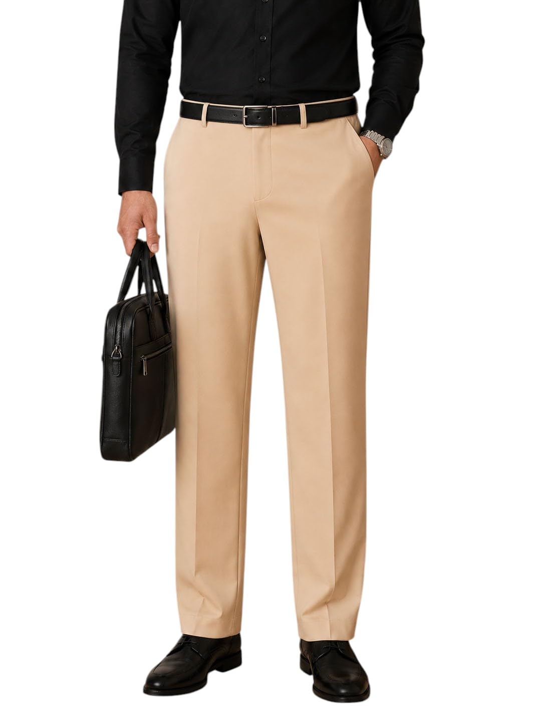 oomph! Men’s Formal Trousers | Straight Fit Stretchable Pants with Side Elastic Waistband | Office, Business & Smart Casual Wear-picture-27