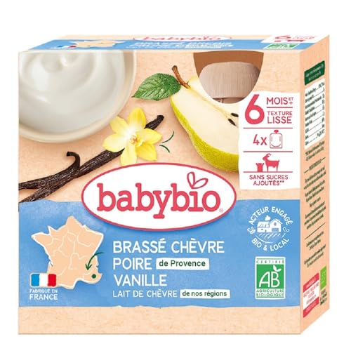 Babybio brassé chèvre poire vanille dès 6 mois 4 gourdes x 85g