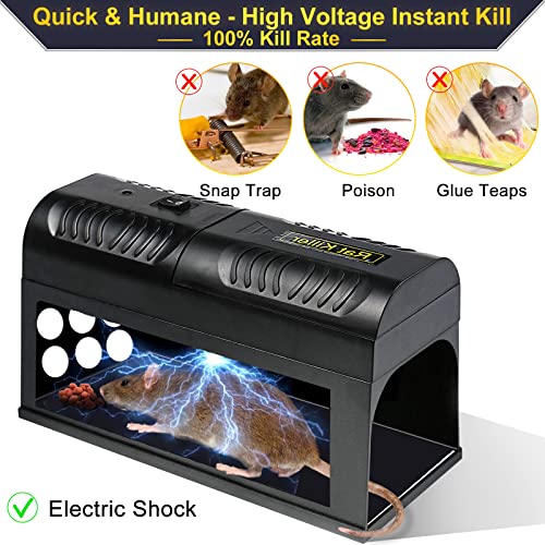 Rat Traps Indoor For Home - Electric Mouse Traps - Humane Electronic Rat Trap 7000V Instant Kill Rodent Zapper For Rats Mice Chipmunks, Squirrels, Reusable & Pet Safe #TOP2