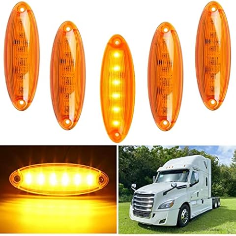 5PCS Amber Lens 6 Amber LED Cab Marker Top Roof Running Lights, Super Bright Top Clearance Marker Light Assemblies, Compatible with Freightliner Cascadia 2008-2021 Heavy Trucks A06-51912-002 Cover