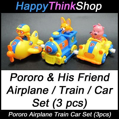 Korean Animation Pororo Mini Airplane Train Car Toy Set 3pcs