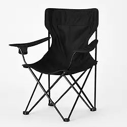 Cadeira Dobrável de Camping Premium, Estrutura Metálica Preta, Capacidade 120kg, com Porta-Copos e Apoio de Braço, para Praia, Pesca e Jardim, 80x43cm - KDEZ STORE