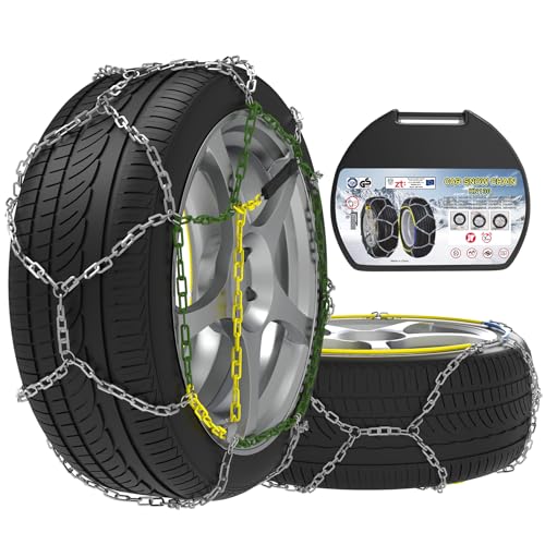 Jeu de 2 Chaînes Neige en Acier 12mm pour Voiture, Extrem Grip Chaînes à Neige pour Voiture avec Tendeur Automatique (Taille 130)