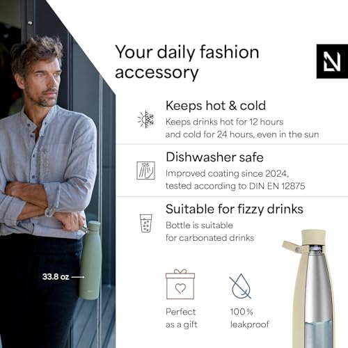 Image of LARS NYSOM Stainless Steel Insulated Water Bottle 25oz 34oz | Insulated Thermo Flask for Hot and Cold Beverages | Leakproof Drinking Bottle (Almond Beige, 33.9oz)