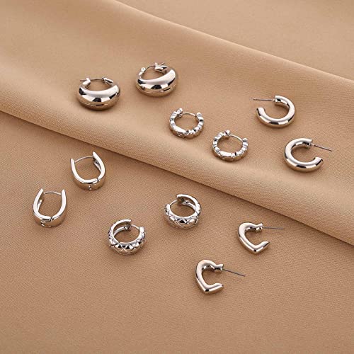 Image of Wgoud 6 Pairs Chunky Gold Hoop Earrings for Women, 14K Gold Plated Hoop Earrings Hypoallergenic, Thick Lightweight Twisted Huggie Hoops Earring Set for Women's Jewelry GIfts