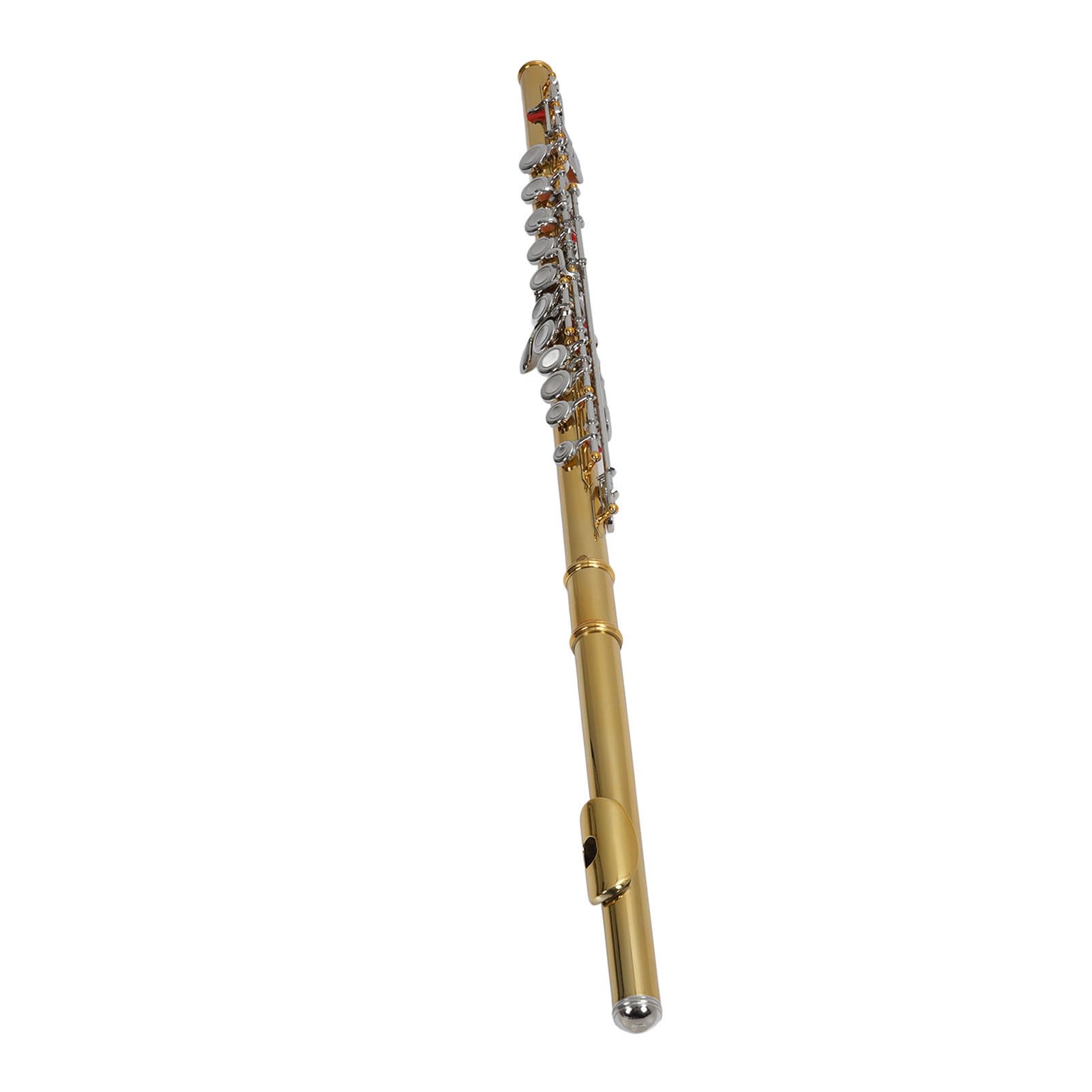 Cosiki Flauta C de Latón de 16 Teclas, Flauta Pulida a Mano con Capa Protectora, Estuche y Kit de Limpieza, Instrumento Musical para Estudiantes Principiantes