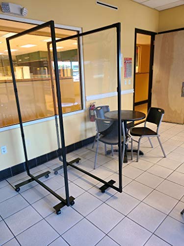 Portable Partition Dividers 75 H x 56 W - Clear Screens Sanitation Walls Great for Offices, Salons, Clinics, Nail Salons, and Restaurants (Black)