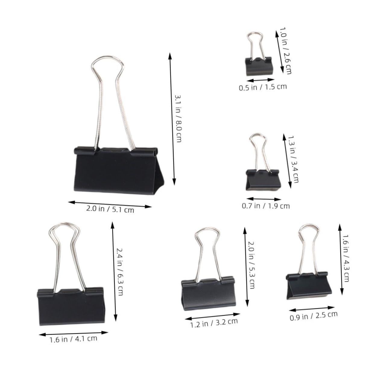 jojofuny 120 pezzi Clip Fermacarte in Metallo Nero Morsetti con Forte Clip per Documenti Spessi Ufficio Scuola e Casa Misure