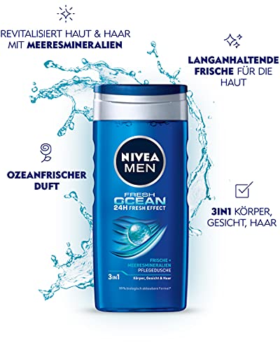 NIVEA MEN Fresh Ocean Nourishing Shower Gel (250 ml) with Sea Minerals and Ocean Fresh Fragrance - Image 2