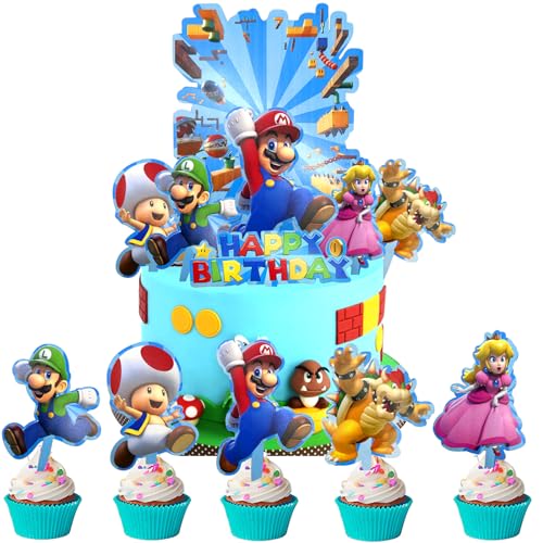 Mario Decoracion Tarta, Decoracion Tartas Cumpleaños Mario, Cake Topper Mario, Mario Happy Birthday Cake Topper, Adornos Tartas Mario de Cumpleaños Niños