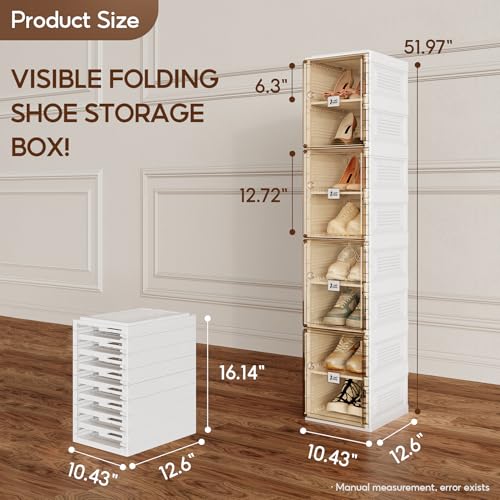 Image of ANTBOX Shoe Organizer Storage Box, Portable Folding Shoe Rack for Closet with Magnetic Clear Door,Large Sneaker Cabinet Bins Sturdy Easy Assembly 8 Layers-8 Grids