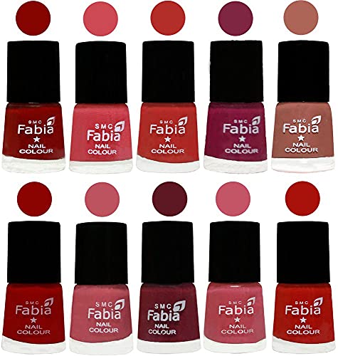 Image of SMC Fabia ALL IN ONE (PACK OF 10), Long Lasting Glossy Nail Polish, 6 ml Each, All Vibrant Colours,02354