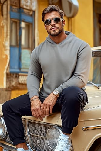 GINGTTO Men's Casual Knit Sweater Hoodie，Winter Hooded Sweaters for Men4