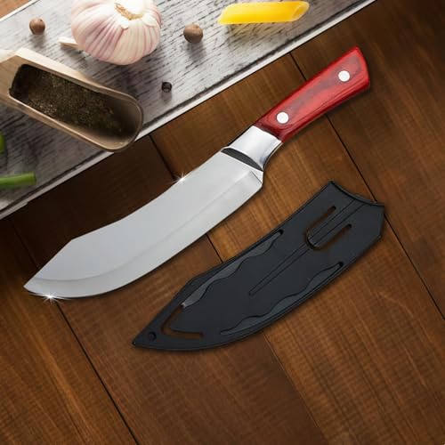 Image of ECOBSY Heavy Duty Chef Knife with Cover,High Carbon Steel Butcher Cleaver,Kitchen Chef Knives Meat,Bone,Fish and Vegetables |Professional Kitchen Cleaver for Slicing & Chopping
