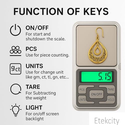 Image of Etekcity Digital Jewellery Scale - Ultra-Accurate Electronic Weighing Machine for Gold, Silver & Jewellery - 0.01g to 200g Capacity, Compact Design for Shops & Professionals