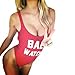 Women's Letter Print Backless One Piece Monokini Bikini,Red,Medium