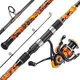 Sougayilang 3 Piece Surf Fishing Rod Combo Medium/Heavy Travel Spinning Rod with 5000 Size Reel Baitfeeder Combo(10'Orange)
