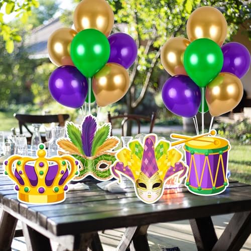 Image of 6 Sets Balloon Stand Kit for Table Mardi Gras Table Decorations Mardi Gras Table Centerpieces with Balloon Gold Green Purple Float Carnival Fat Tuesday Party Supplies Decoration