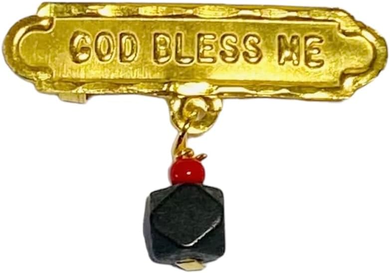 10 Karat Yellow Gold "God Bless Me" with Genuine Azabache Baby Pin