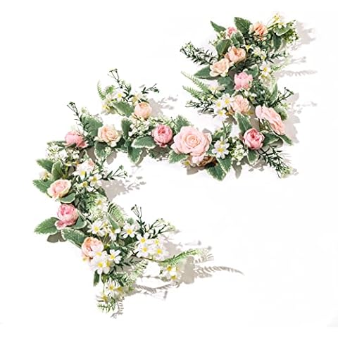 MISSPIN 5.8FT Handcrafted Artificial Rose Flower Garland Greenery Garland for Wedding Centerpieces Ceremony Arch Arbor Reception Table Decorations Wedding Decor (Baby Pink Roses, 5.8 Feet Long) Cover