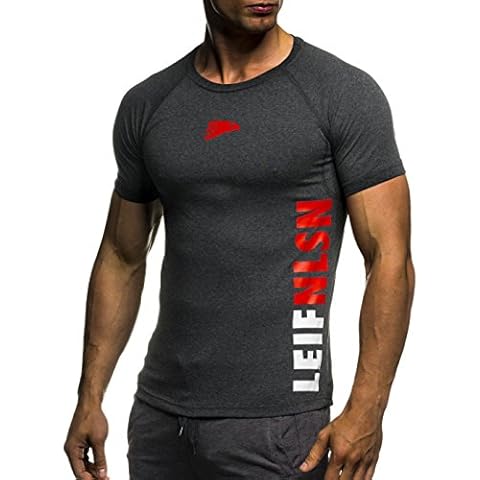 Leif Nelson Men’s Gym Slim Fit Cotton T Shirt | Short Sleeve Classic Stylish Skin Friendly Tee | XL-Size | Anthracite-red Cover