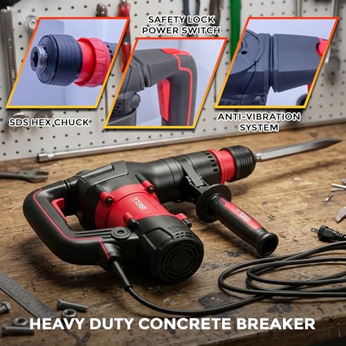 Image of IBELL IBL DH20-35 1350W Heavy Duty Demolition Hammer | 20J | 17mm HEX Chuck | 4500 BPM | 5.3 kg Lightweight with Anti-Vibration System | For Concrete, Masonry & Construction Work- 6 Months Warranty
