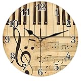 AUUXVA Vintage Music Note Piano Key Round Acrylic Wall Clock, Silent Non Ticking Art Painting for Kids Bedroom Living Room Office School Home Decor