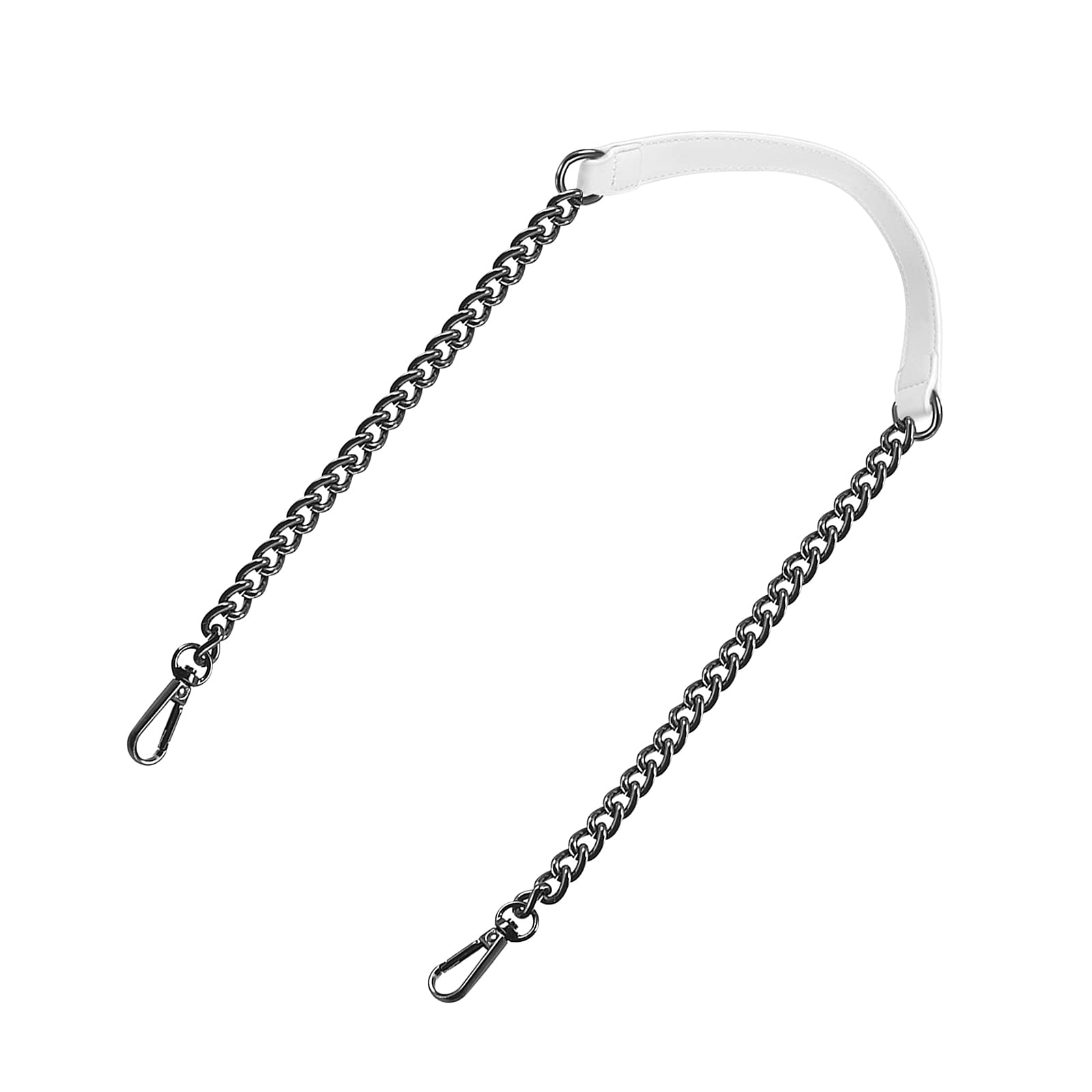 sourcing map Purse Chain Strap, 39" Leather Iron Flat Chain Strap Handbag Chains Purse Handles Shoulder Replacement Strap (White Strap Grey Chain)