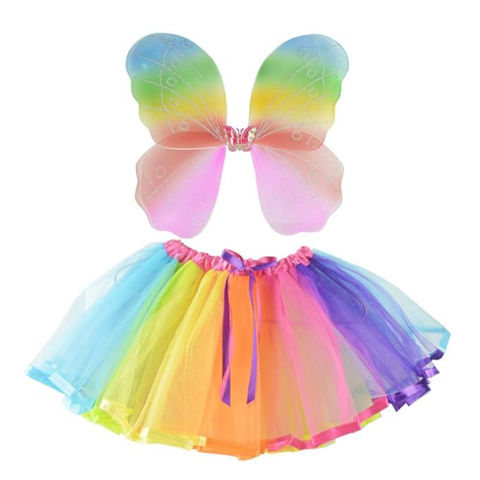 Buy FENICAL Rainbow Tutu Skirt Set Girls Butterfly Costume Tutu Skirt