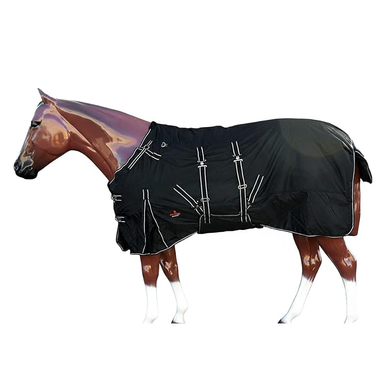 Manta impermeável para cavalos 1200D de inverno com faixa abdominal HILASON, preta, 203 cm