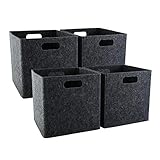 OPPODREAM Foldable Storage Cube 4 Pack, 11×11×11 Cube Storage Bin with Dual Handles, Durable Felt Storage Basket for Cube Organizer, Shelves, Closet, Nursery (Dark Grey)